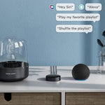 WiiM Mini compact audio device illustrating its small portable size relative to household items.