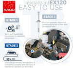 Back of Xado Ex120 box showing usage instructions