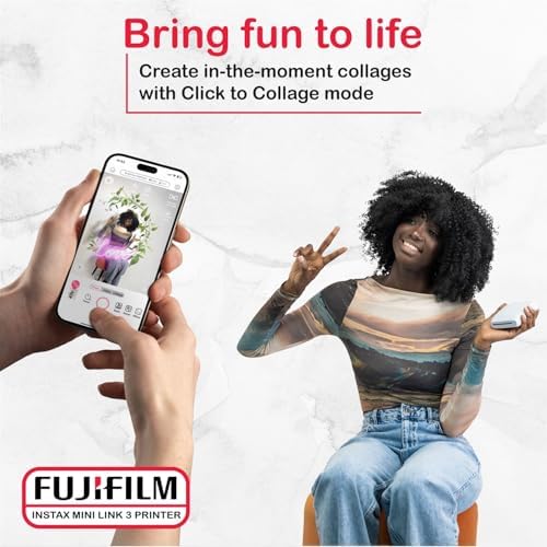 Fujifilm smartphone photo printer displaying the Bluetooth connectivity interface with a phone.