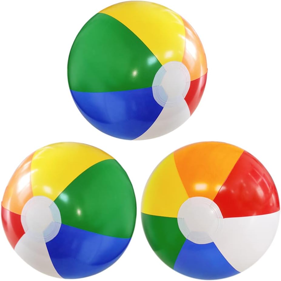 Lamnhin inflatable beach balls three pack front view showing classic rainbow color panels for pool play.