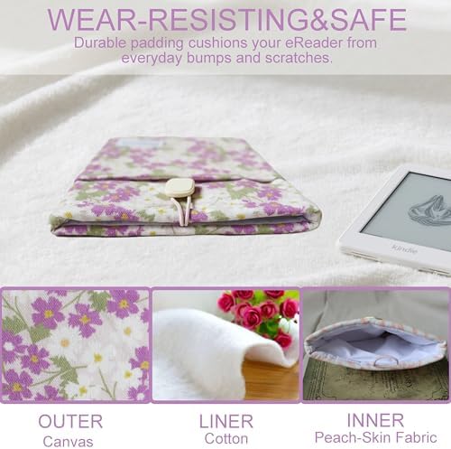 Wisplume purple floral tablet pouch showing button closure detail