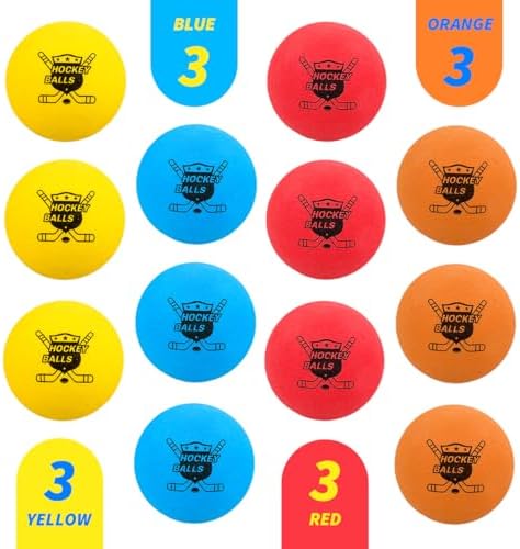 Close up of safe furniture friendly indoor knee hockey replacement balls with printed crossed sticks logo.