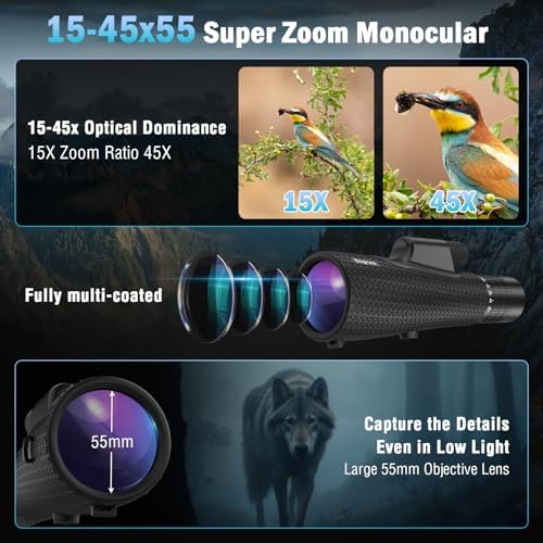 Sogries high power zoom monocular telescope side view highlighting the textured non-slip rubber armor grip and focus wheels.