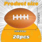 Mini foam sports squeeze balls in brown color with printed white laces.