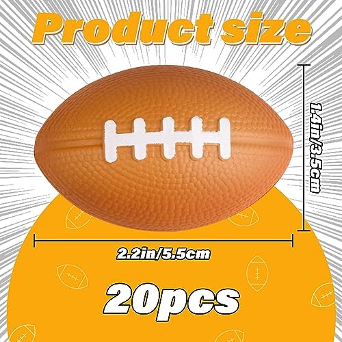 Mini foam sports squeeze balls in brown color with printed white laces.