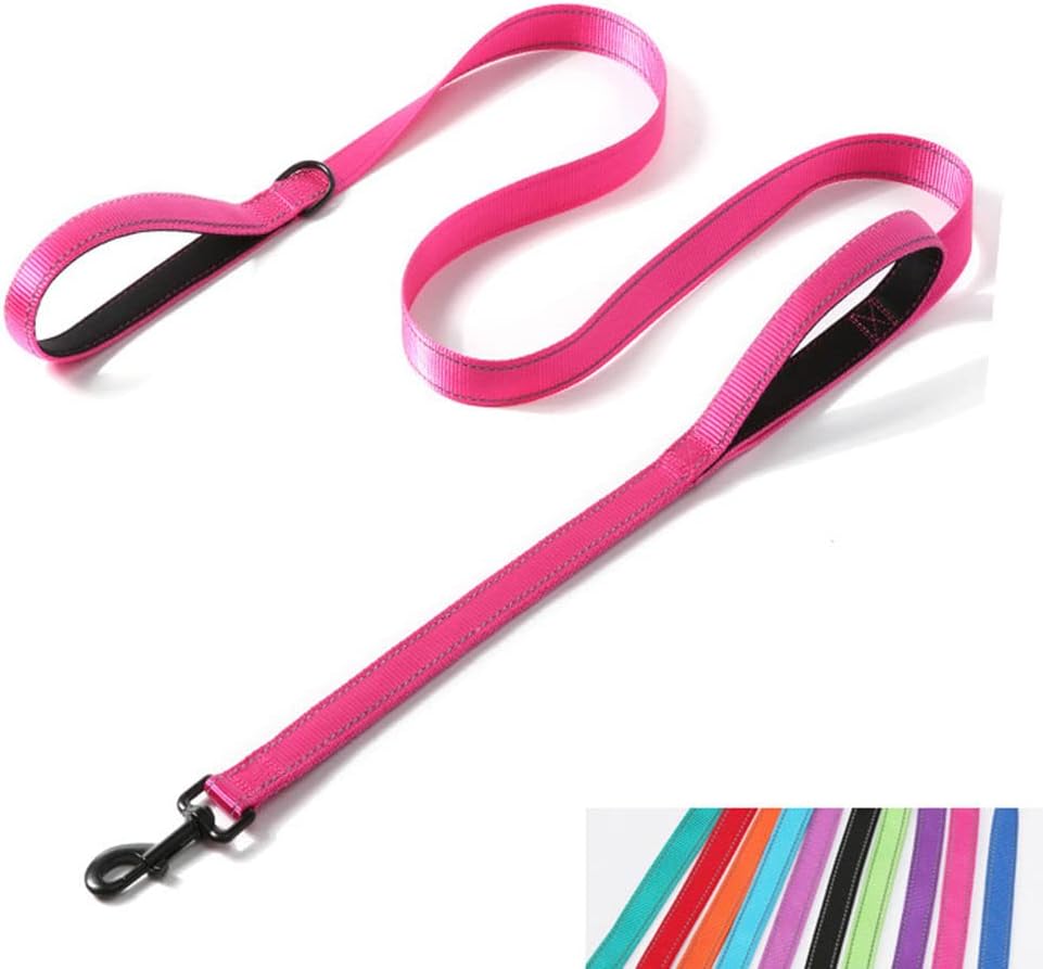 YOUALSO heavy duty double handle dog leash pink front view
