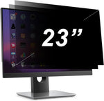 NeoBluTech 23 inch privacy screen filter front view mounted on a widescreen computer desktop monitor.