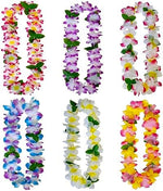 Detailed view of the soft polyester flower headbands and matching wristbands for tropical themed events.
