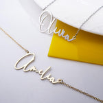 PicturesOnGold custom name necklace worn on model