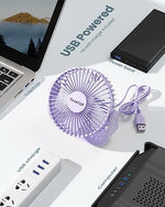 Gaiatop small table fan in purple color packaged neatly showing lightweight personal cooling portability features