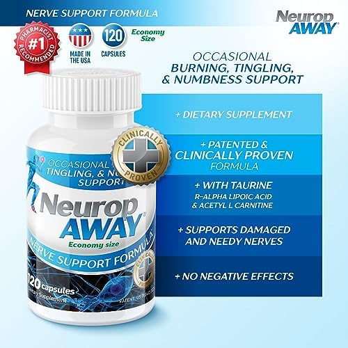 NeuropAWAY sugar free dietary capsules side view with nutrition facts label.