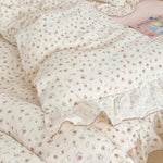 BuLuTu pink floral comforter cover styled beautifully on a full size bed in a well-lit teen bedroom setting.