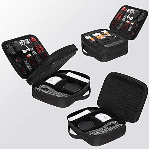 MATEIN tech accessory pouch showing adjustable padded dividers with power bank inside