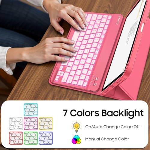 Fintie pink protective tablet folio adjusted to a comfortable landscape viewing angle with the stylus holder visible