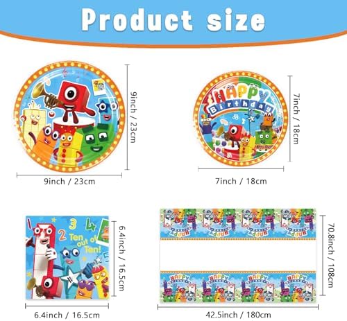 41-piece building block party tableware set laid out on a table