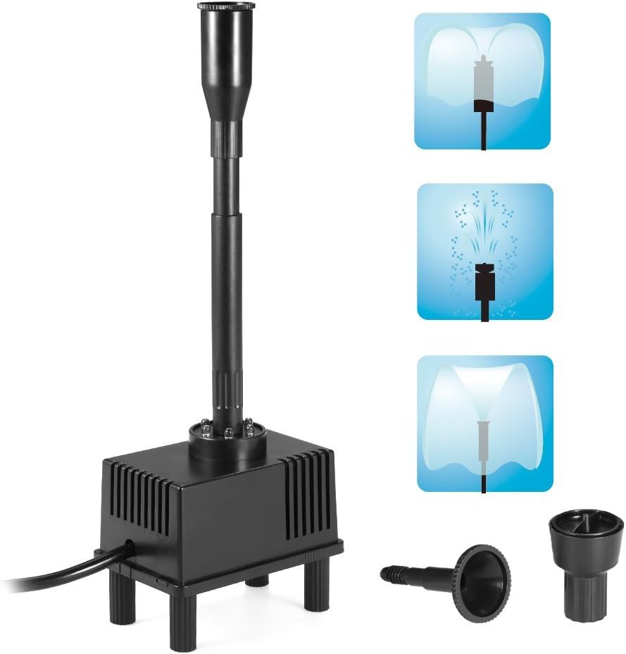 Decdeal submersible water pump front view showcasing integrated white LED light ring for decorative backyard fountains.