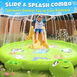 Folded uninflated tmstorys turtle splash play mat illustrating compact storage portability
