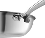 Riveted ergonomic stainless steel handle detail of frypan