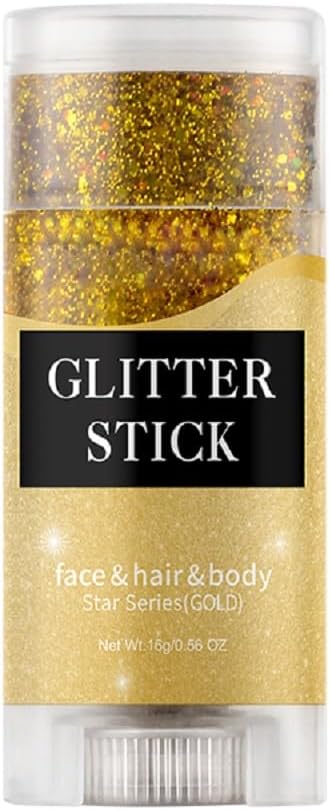 Gold Face and Body Glitter Stick,Sparkling Neon Outfit Party Holographic Sequins Paint Body Glitter Gel Makeup.(Gold face Glitter Stick) - Image 1