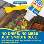 Non toxic quick drying adhesive formula packaging detailing family safe and low odor specifications