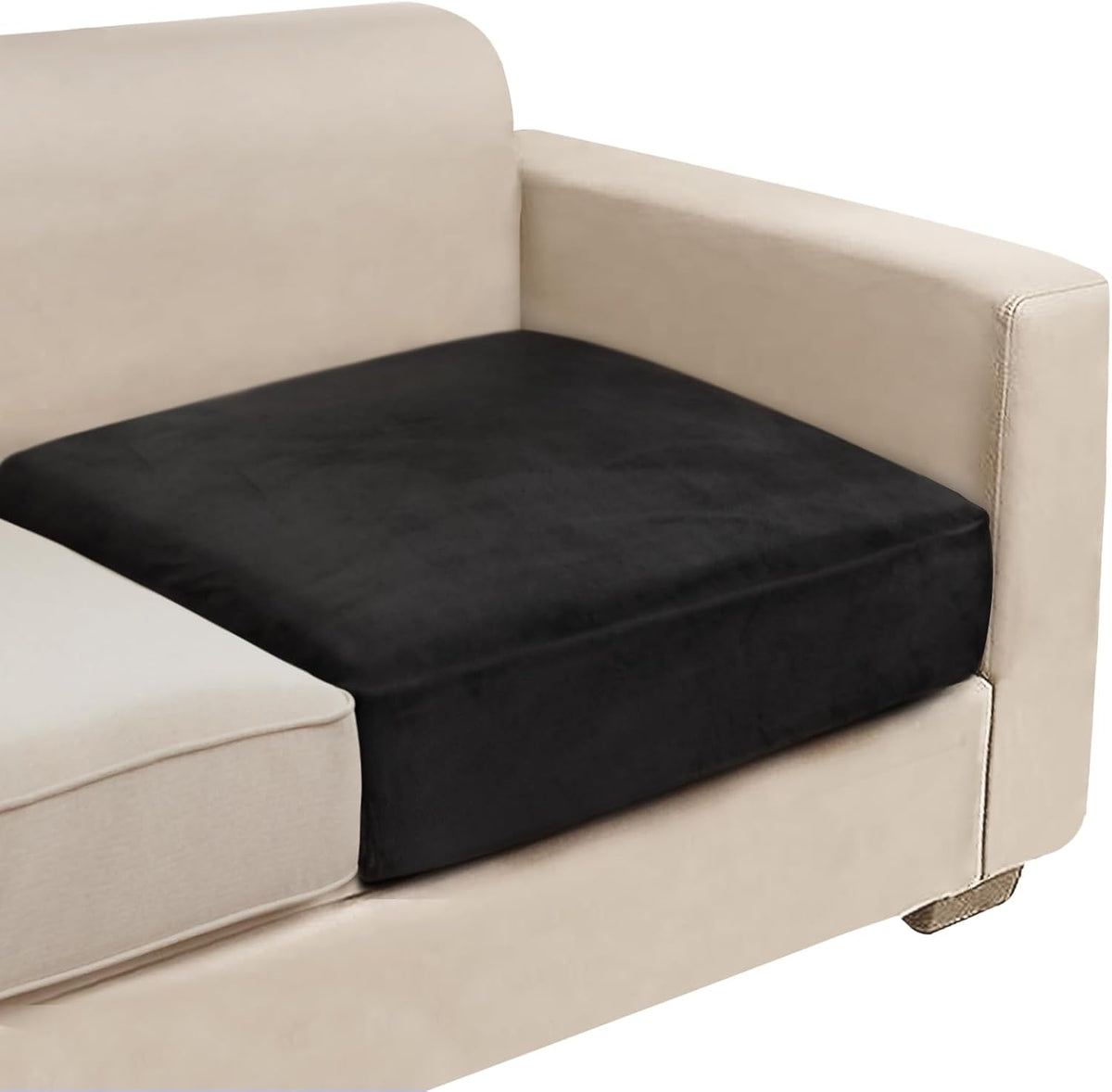 NAISI Sectional Couch Cover 3 Pieces Velvet Separate Couch Cushion Covers L Shape Soft Stretch Sofa Slipcovers with 2pcs Pillowcases for Left/Right Chaise Sectional Couch(2 Seater+1 Chaise,Navy) - Image 11