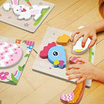 Anditoy wooden jigsaw toy showing chunky pieces of the bunny and egg designs close up view