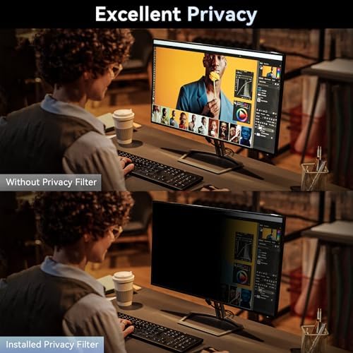 Protescreen widescreen anti spy shield showing 30 degree side blackout effect