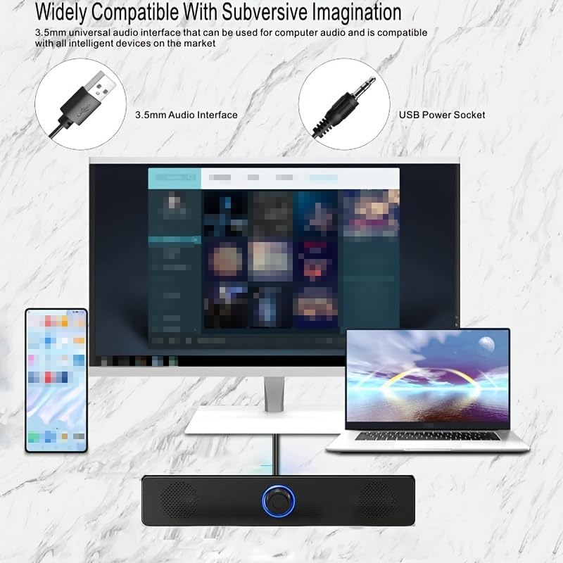 Side angle shot displaying the sleek low profile dimensions of the ZYQHMY desktop soundbar