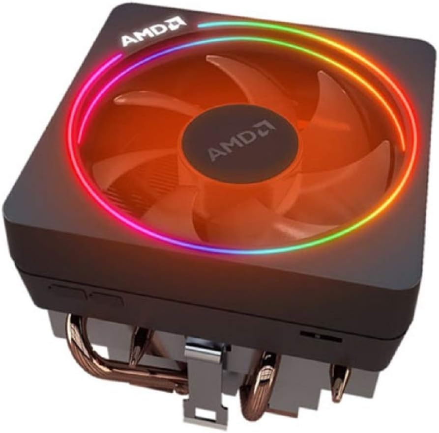 AMD Wraith Prism LED RGB CPU Cooler front view displaying the translucent fan blades and copper heatpipes.