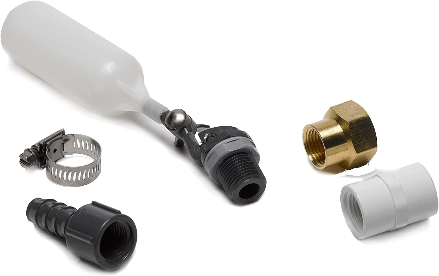 Little Giant auto fill valve front view showing float and threaded inlet