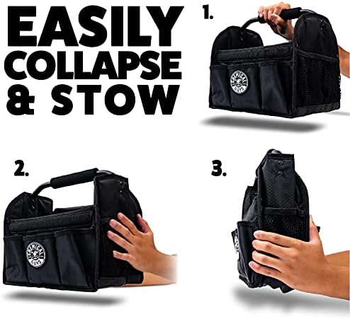 Chemical Guys portable car wash storage tote collapsed flat to four inches deep demonstrating its space saving design.