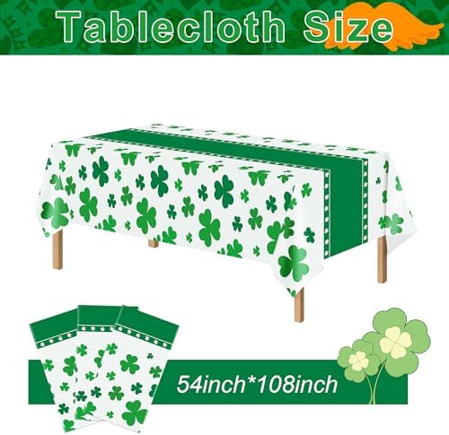 Rectangle table covered with 54 by 108 inch shamrock festive cloth