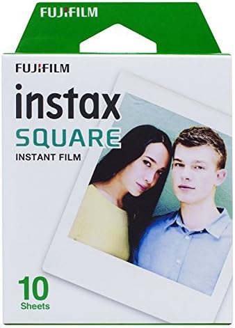 Fujifilm Instax Square film cartridges stacked together displaying the white border design layout