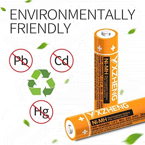 Eight piece set of AAA rechargeable batteries for wireless landlines demonstrating standard sizing.