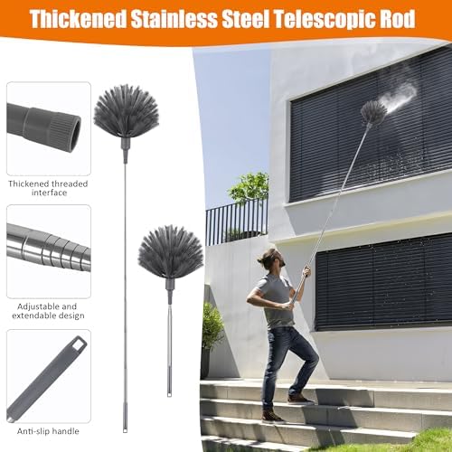 4 Pcs Microfiber Cobweb Duster with 100-inch Extendable Pole, Washable and Reusable Feather Cleaning Duster Kit with 3 Duster Heads,Dusters for Cleaning with Telescopic Pole for High Ceiling Fan - Image 5