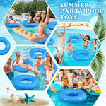 Six blue swimming rings stacked for beach party