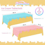 Close up of ice cream and sprinkle pattern on plastic tablecloth