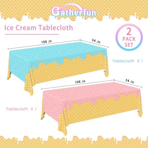 Close up of ice cream and sprinkle pattern on plastic tablecloth