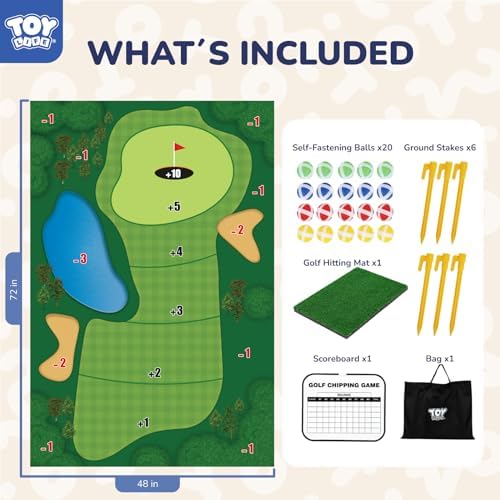 Close up of sticky golf balls on the practice target mat
