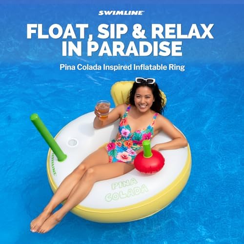 Close up of integrated cupholder on Swimline pool float