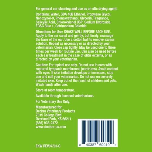 Dechra EpiKlean Ear Cleanser back label with ingredients