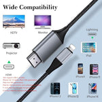 Durable braided gray mirroring cable for iPhone to television setup.