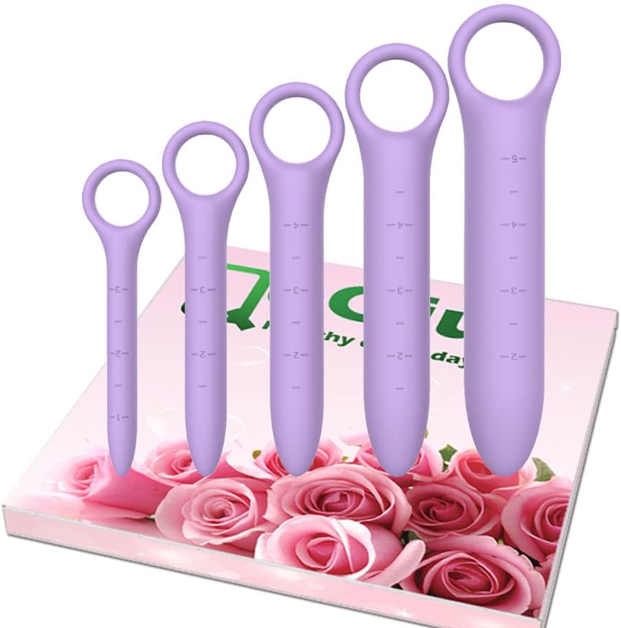 QoQiu 5-Pack Silicone Dilators for Pelvic Floor for Women with Fine Scales, Pelvic Wand Massager，Pelvic Floor Muscle Trainer, Pelvic Floor Strengthening Device with Storage Bag, Purple - Image 1