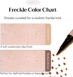 Swatches of the ETUDE Medium Brown freckle tint on skin demonstrating the translucent finish