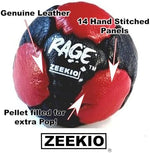 Zeekio hand stitched leather hacky sack close up detailing the 14 panel construction