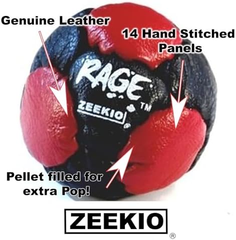 Zeekio hand stitched leather hacky sack close up detailing the 14 panel construction