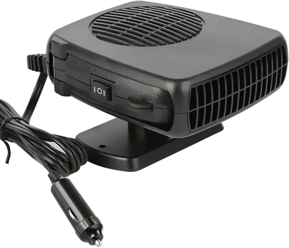 Showvigor 12V 150W car heater front view on a vehicle dashboard for windshield defrosting.