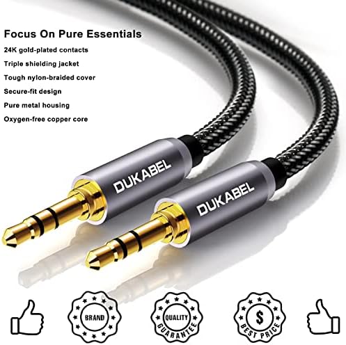 DuKabel 3.5mm male to male cable showing the durable metal housing