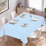Folded light blue disposable table covers in 2 pack packaging