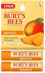Two tubes of Burt's Bees Mango Butter Lip Balm standing upright on a clean background.
